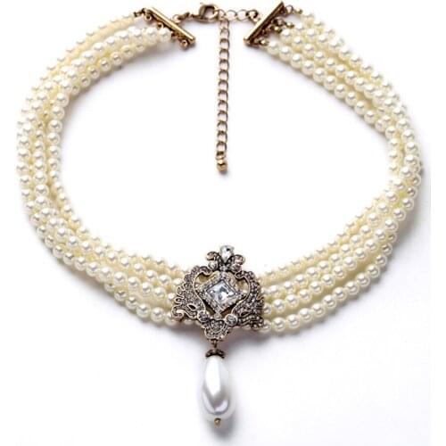 Shiny Pearl Necklace Water Droplets Luxury High-end Womens Jewelry Brilliant Silver Color Multilayer Long Beads Chain For Party