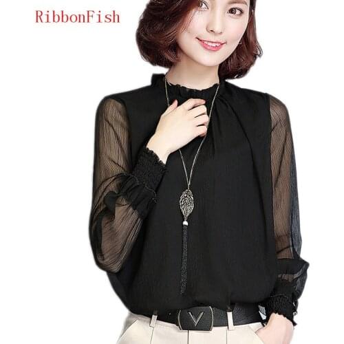 Women Summer Style Chiffon Lace Patchwork Blouses Shirts Office Work Wear Lady Elegant Long Sleeve Blusas DD8105