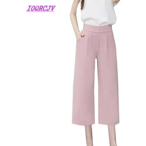 Wide leg Pants Womens Summer Student Cropped pants Loose Large size Suit pants Elastic waist Casual pants Spring Female B033