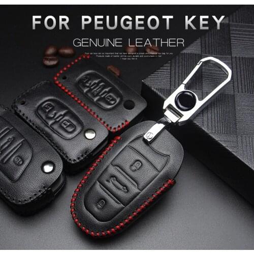 Leather Car Key Ring Key Case Cover for Peugeot 308 Sw Rifter 107 5008 Partner 208 206 2008 207 508 3008 407 307 301 Expert key