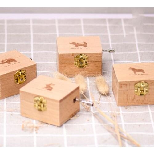 Cute animal bunny Cat Wooden music box hand-crank mechanical Castle in the Sky Crafts Home decorations Best birthday present