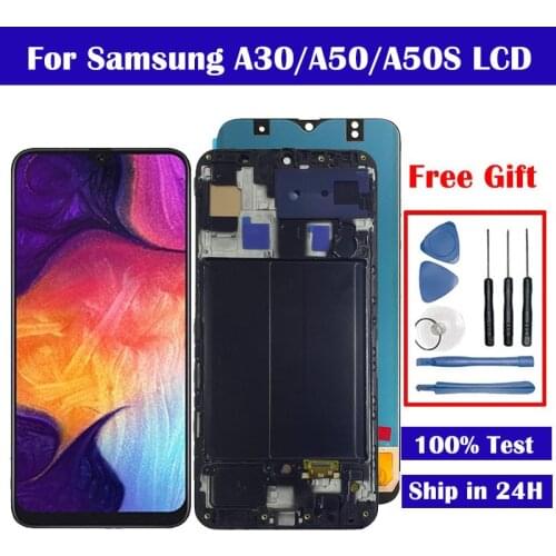 For Samsung Galaxy A50 A50S A30 LCD Display Touch Screen Digitizer Assembly Frame + Free Tools