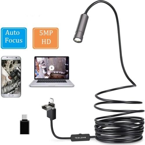 5.0MP 3 in 1 usb endoscope 6 LEDs IP67 Auto focus 1944P HD Semi-Rigid Snake Endoscope industrial inspection Camera Autofocus