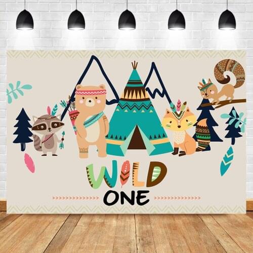 Neoback Wild One Backdrops Woodland 1st Birthday Background Buffalo Animal Bohemia Birthday Backdrops Banner Decoration Supplie
