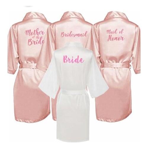 New bride bridesmaid robe with white black letters mother sister of the bride wedding gift bathrobe kimono satin robes