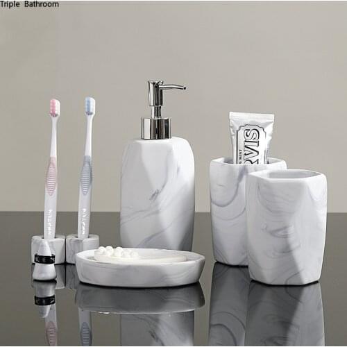Ceramics Six Piece Set Nordic Style Marbling Gargle Cup Lotion Bottle Soap Dish Toothbrush Holder Bathroom Accessories Set