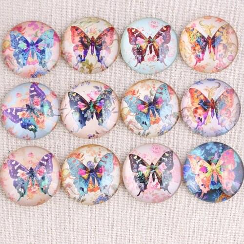 Reidgaller 50pcs mixed vintage butterfly photo round glass cabochon 16mm 12mm 10mm 8mm diy earrings jewelry making accessories