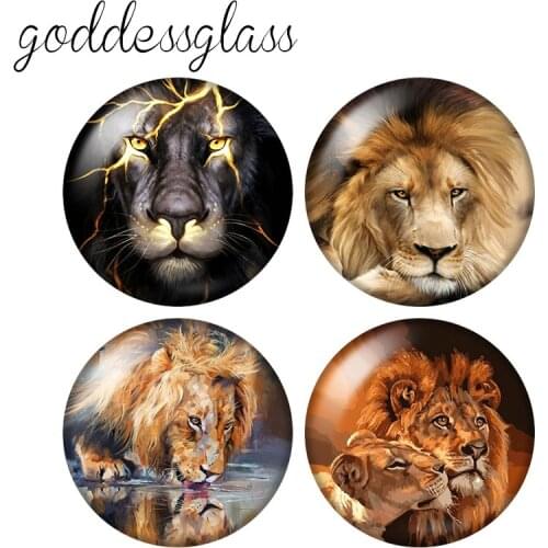 Lion Wild Animals King of the forest 10pcs 12mm/18mm/20mm/25mm Round photo glass cabochon demo flat back Making findings