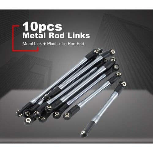 10PCS Metal RC Links Upper + Lower Linkage Chassis Link Set With Plastic Rod End For 1/10 AXIAL SCX10 II 90046 RC Crawler Car