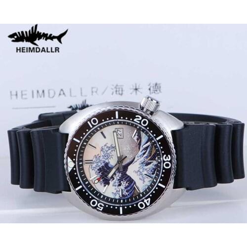HEIMDALLR Men Automatic Mechanical Watches Full Luminous Kanagawa Ocean Wave Dial 300m Diver Watch Stainless diving Watch