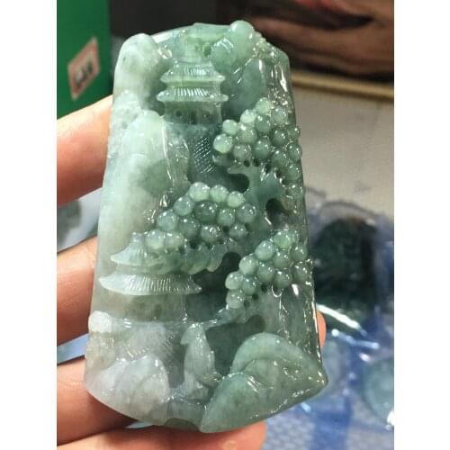 Natural Myanmar jade A HandCarved landscape green jade pendant jade necklace pendants jewelry jade necklaces woman
