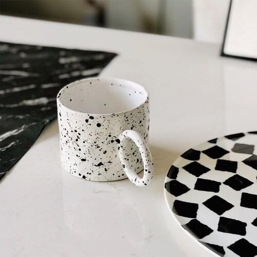 Nordic Ins Style Creative Ceramic Mug Coffee Tea Cup Pottery Drinkware Tableware Big Ear Decorative Starry Night Blue Irregular