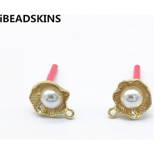 New arrival!17x14mm 100pcs Imitation pearls shell shape Earrings Stud for Earrings parts,hand Made Earrings Findings Jewelry DIY