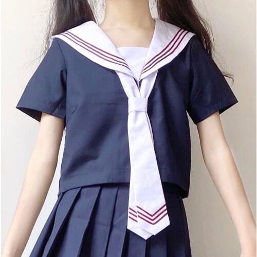 New Japanese Korean Girls College Suit Jk Short Sleeve Pleated Skirt School Uniforms Sets Costume School Girl Sailor Suit Black