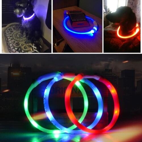 Dog charging reel collar USB charging adjustable pet dog collar LED rechargeable night flash cat collar collar plastic