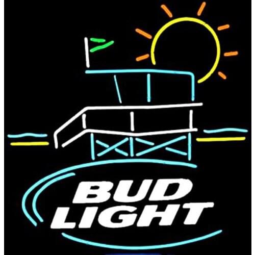Bud Light Lifeguard Stand Sentry Custom Handmade Real Glass Tube Bar KTV Store Party Decoration Display Gift Neon Sign 20"X24"
