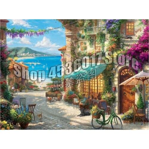 Full Diamond Embroidery Italian Cafe sea garden Mosaic Diy Diamond Painting Cross Stitch Sets Home Decorative Rhinestones Gift