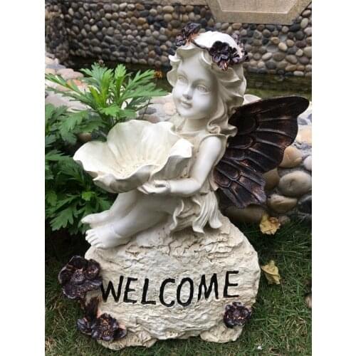 GARDEN COURTYARD GARDEN RESIN PASTORAL RETRO ANGEL WELCOME DECORATION RESIN SCULPTURE HANDICRAFT DECORATION