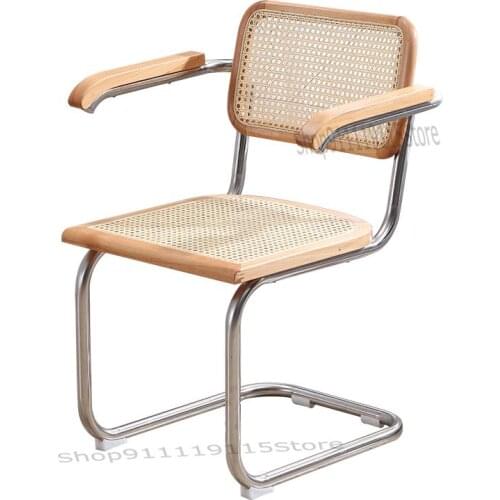 Rattan Chair Armchair Household Dining Chair Net Red Middle Ancient Chair Stainless Steel Chair Nordic Simple Single Armchair In