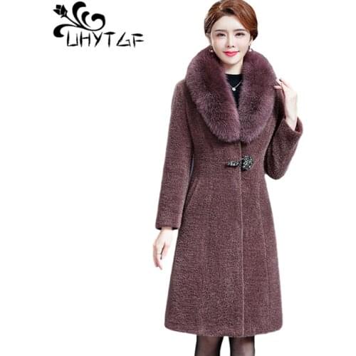 UHYTGF Quality Mink Fleece Autumn Winter Woolen Jacket Women Noble Casual Warm Outwear Elegant Mother Loose Plus Size Coats 1241