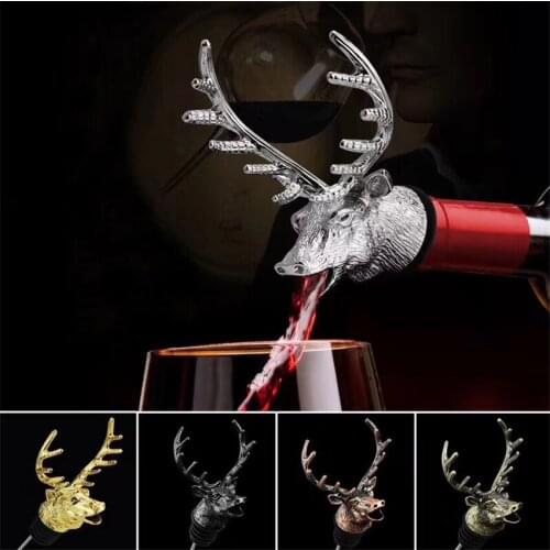 Retro Stainless Steel Deer Stag Head Wine Pourer Unique Wine Bottle Stoppers Wine Aerators Bar Tools Accessories Supplies