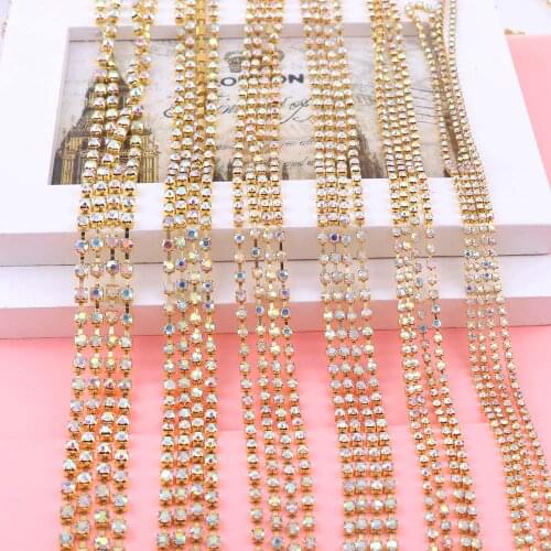 9 Meters SS6-SS16 Gold Base With Clear AB Rhinestone Nail Stone Sparse Chain For DIY Nail Art Decor/Clothes/Jewelry Making