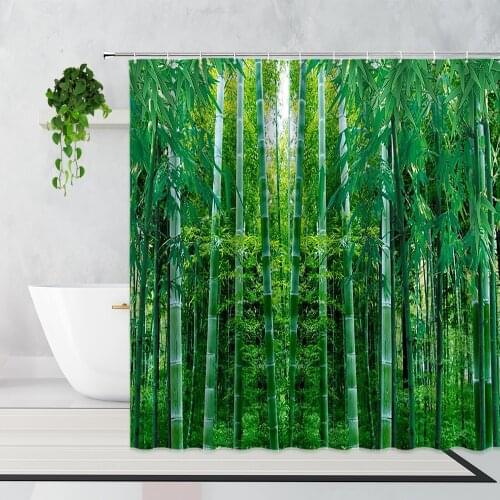 Green Bamboo Shower Curtain Retro Texture Plant Background Home Decoration Waterproof Bath Curtains With Hook Wall Hanging Cloth