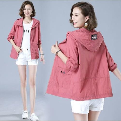 Summer Plus Size Women Sun Protection Clothing New Anti-UV Sandy beach Short Sunscreen Jacket Female Long Sleeve Hooded Coat