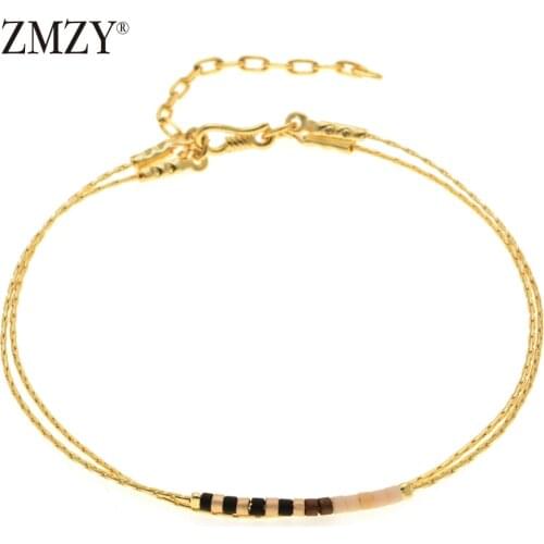 ZMZY Brand Gold Color Link Chain Bracelet Simple Geometric Bracelets for Women Bohemian Retro Seed Bead Bracelet Jewelry