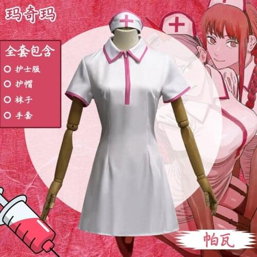 Women Chainsaw Man Makima Power Cosplay Costume Anime Sexy Nurse Uniform Outfit Halloween Cosplay Costume Carnival Clothing