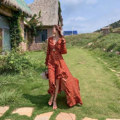 Boho Women Dress Vintage Primt Summer Beach Dresses Long Sleeve Casaul Korean Women Clothing Robe Femme Hiver 2021 WPY2752