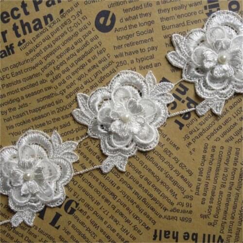 1Meter 6cm Off White Polyester Pearl Flower Lace Edge Trim Ribbon Fabric Embroidered Applique Sewing Craft Wedding Dress Clothes