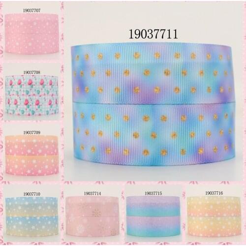 10yards -different sizes - Gradual change color ribbon star printed Grosgrain flowers ribbon 19037707