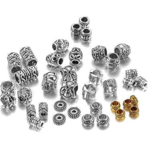 20pcs Big Hole Antique Gold Color Tube Metal Loose Spacer Beads For Jewelry Finding DIY Necklace Bracelet Accessories