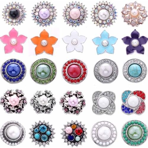 5pcs/lot New 18mm Snap Jewelry Life of Tree Flower Pearl Metal 18mm Snap Buttons Fit Christmas Snap Button Bracelet Necklace