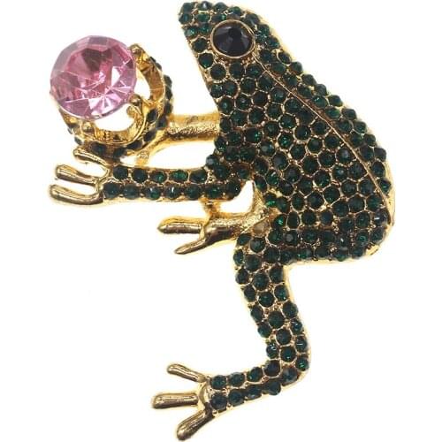 50pcs/lot Silver Chrome Frog Crystal Pin Brooch Fashion Women Jewelry