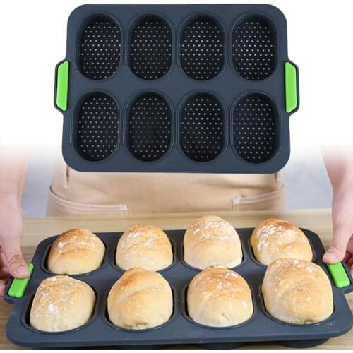 8 Holes Silicone Mold Non-stick DIY Bread Hamburger Muffin Pan Baking Tool Toast Mould Cake Tray Bakeware Wholesale Hot Sale