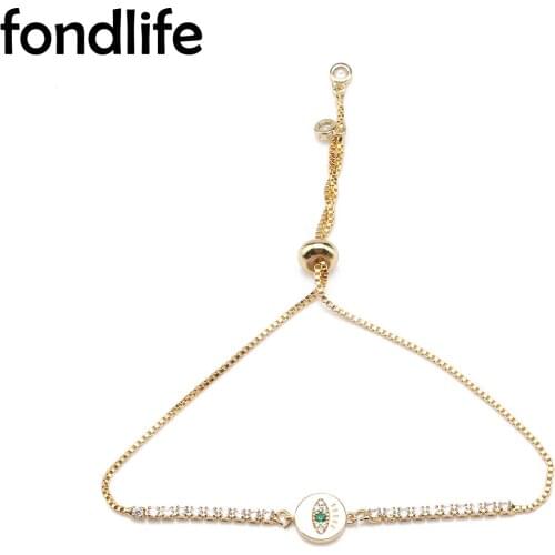 AAA Shiny Cubic Zirconia Crystal Round Green CZ Evil Eye Charm Bracelet Women Gold Plated 5MM Copper Beads Chain Chic Jewelry