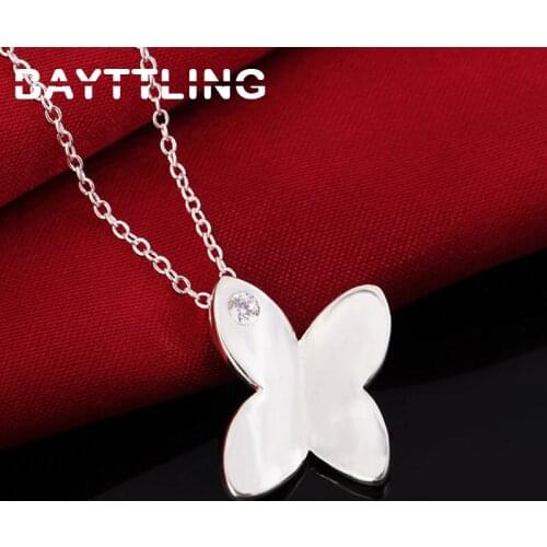 BAYTTLING 925 Sterling Silver 18 Inch Link Chain AAA Zircon Butterfly Pendant Necklace For Woman Luxury Party Gift Jewelry