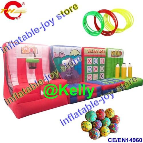 DDU free door shipping 4 in 1 set inflatable carnival game, residential inflatable tic tac toe, hoopla, basketball shooting game