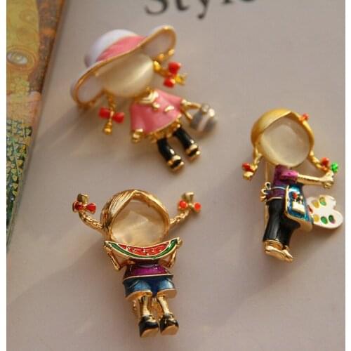 2021 Fashion Costume Jewelry New Cute Enamel Pin Metal Rhinestone Girl Brooch Broche Mujer Vintage Brooches For Women Gift