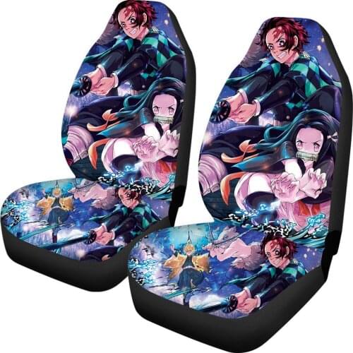 Anime Demon Slayer 3D Printed 2pcs Car Seat Covers Vehicle Decor Accessories Anime Universal Cars SUV Protector Seat Cover Pink