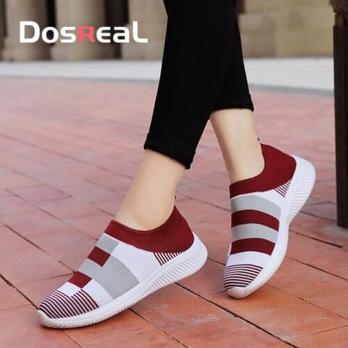 Dosreal Women Flats Sneakers Shoes Spring Socks Shoes For Ladies Fashion Shoe Breathable Gingham Sneaker Big Size 43 Casual Shoe