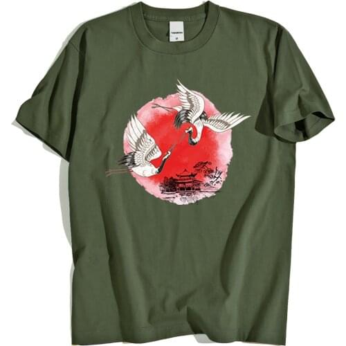 Comics Two Cranes Personality Prints T Shirts Men Pattern Oversize T Shirt Loose Summer Tee Clothes Casual Loose Mens Clothes