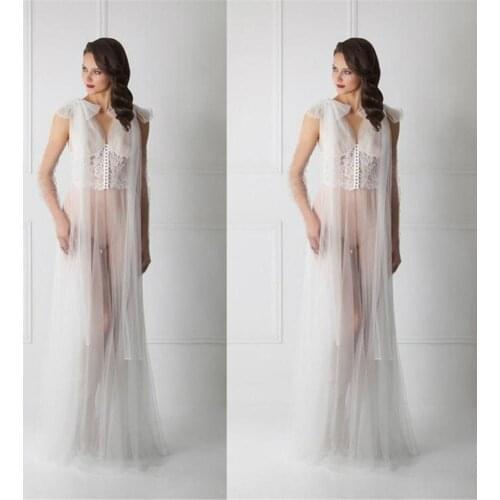 Womens Sexy Wraps Lady Sleepwear Custom Made Lace Appliques Women Bathrobe Sheer Nightgown Robe Prom Bridesmaid Shawel