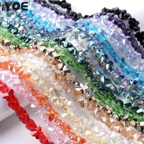IYOE 100pcs/Lot 10mm Multicolor Crystal Beads Shiny Butterfly Spacer Beads For Jewelry Making Bracelet Earring DIY Scrapbooking