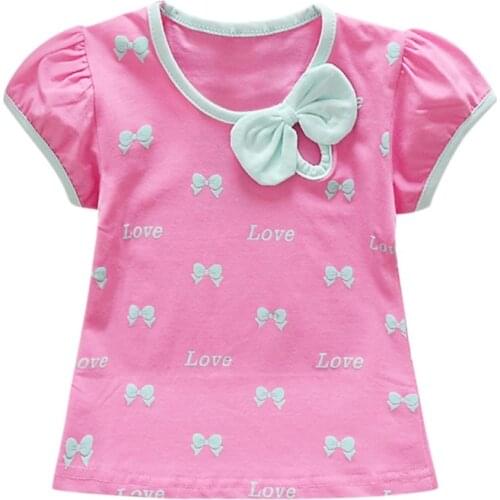 Baby Girl Summer Toddler Short Sleeve Bow Printed Pattern T-Shirts Girls Cotton Casual Tops New