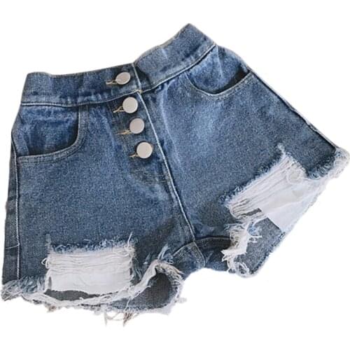 Kids Girls Fashion Denim Shorts Black Blue 2020 New Arrival Princess Ripped Jeans Children Cute Clothing Summer Outwear GL113