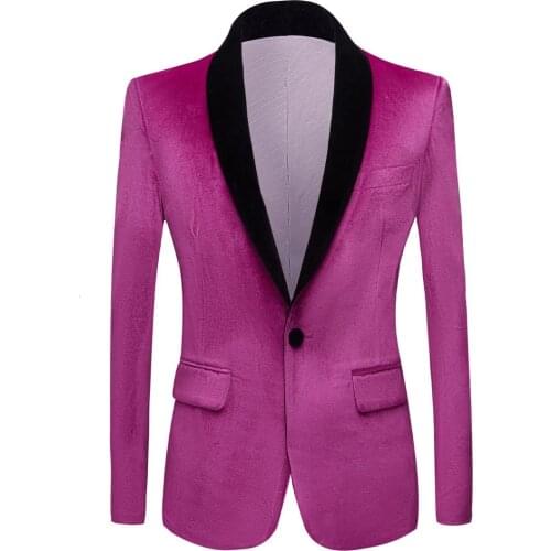 Men Autumn Winter Light Purple Shiny Velvet Blazers Shawl Lapel Party Prom Dress Suit Jacket Wedding Groom Stage Clothing