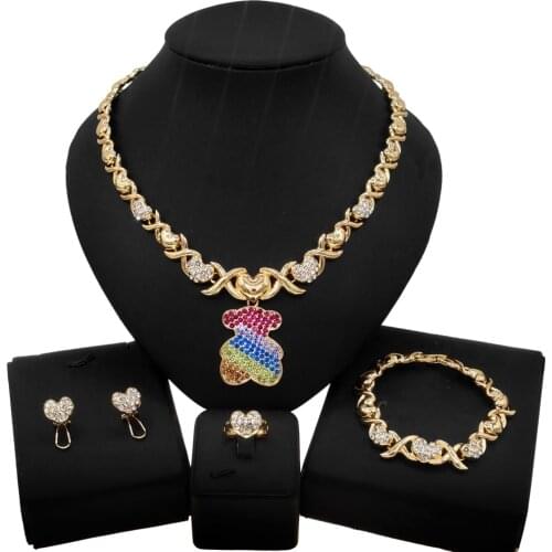 Yulaili The Latest Design XO Style Inlaid Multicolor Turn Bear Pendant Jewelry Set and Indian Girls Dating Party jewelry sets